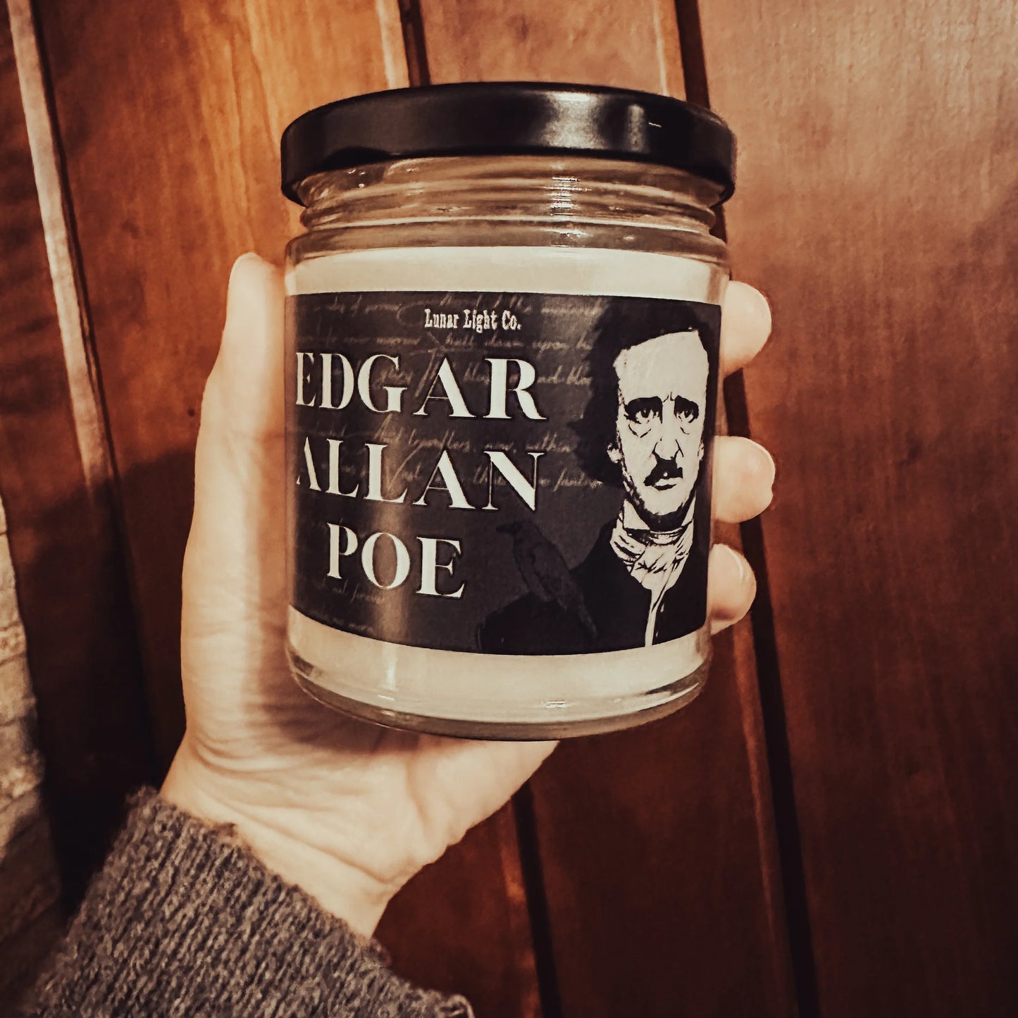 Edgar Allan Poe Candle in hand with raven
