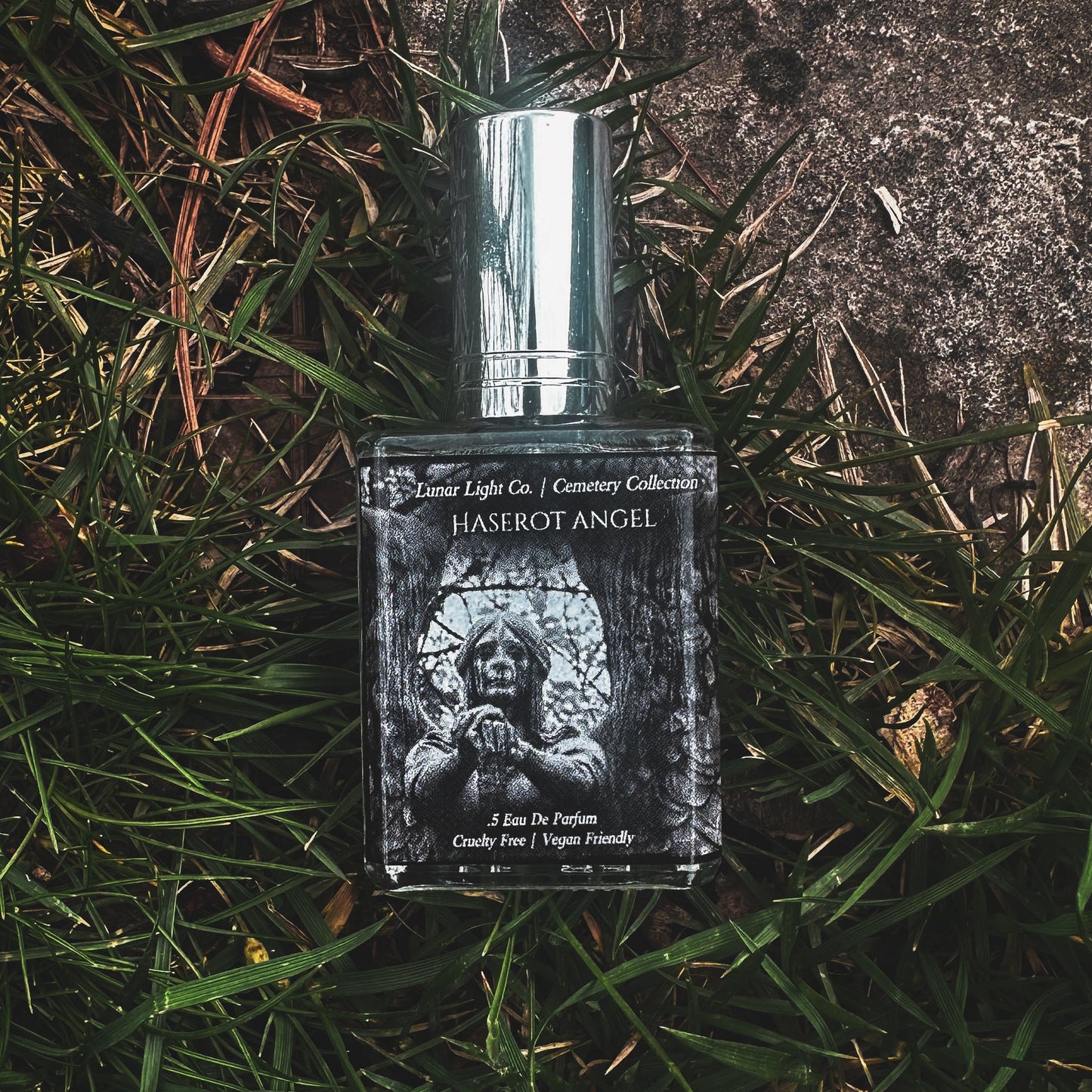 Haserot Angel Gothic Perfume displayed in Cemetery