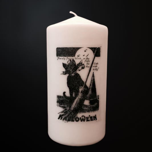 halloween candle, pillar candle with vintage halloween cat